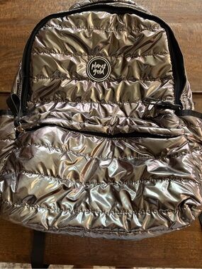 Planet Gold Shiny Metallic Silver Puffer Backpack for Men